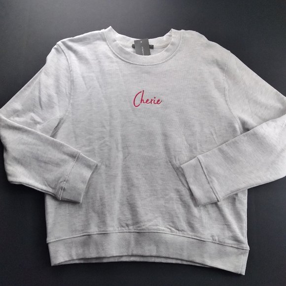 FRENCH CONNECTION Womens Crew Neck Sweatshirt Dove Grey "Cherie" Embroidery - Picture 1 of 7
